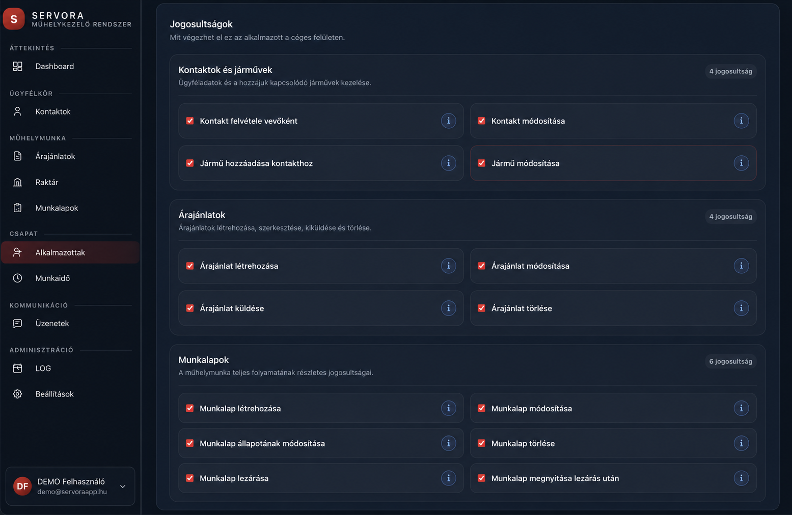 Prehľadné oprávnenia zoskupené podľa modulov